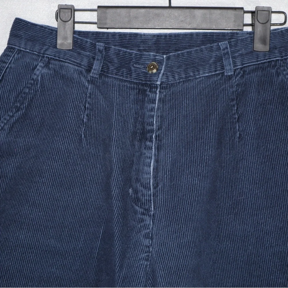Vintage L.L. Bean Corduroy Pants Womens 8 reg Pleated Front High Rise Navy Blue - Picture 2 of 9